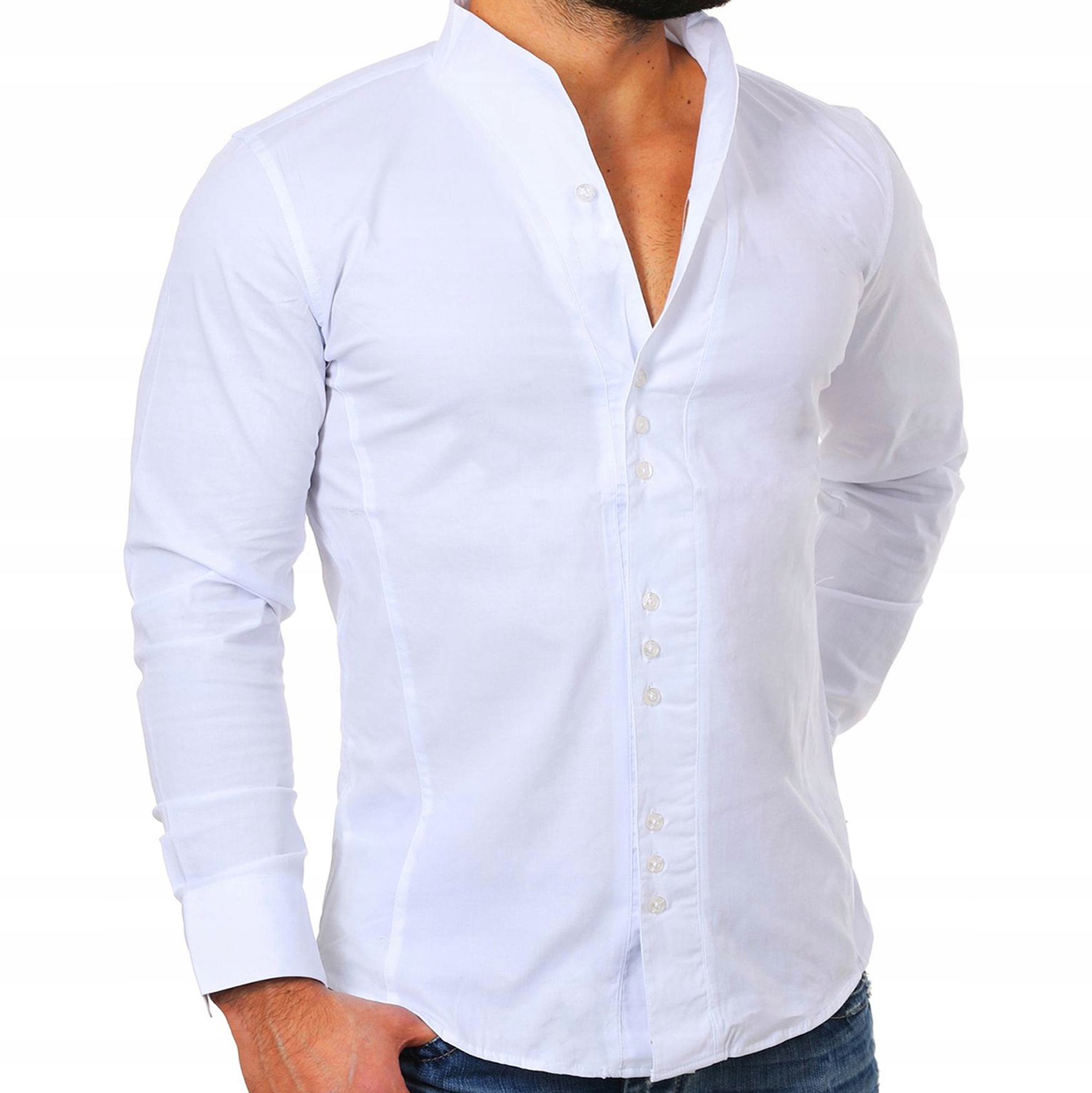 

Koszula Męska Stójka Comfort Slim Elegancka Gładka