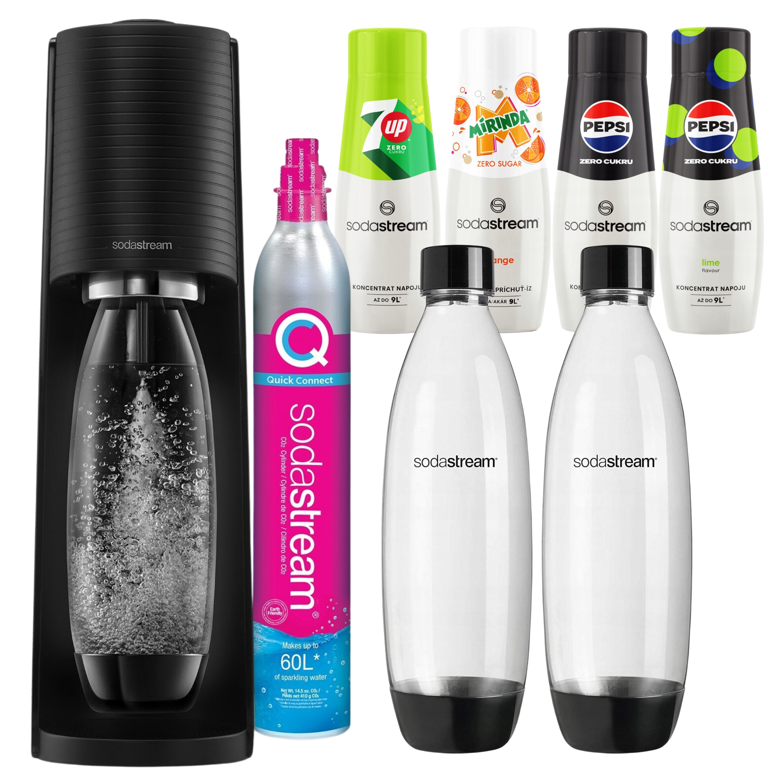 Výrobník Sody Soda Stream Terra Černý Sada 2 lahví 4 sirupy bez cukru