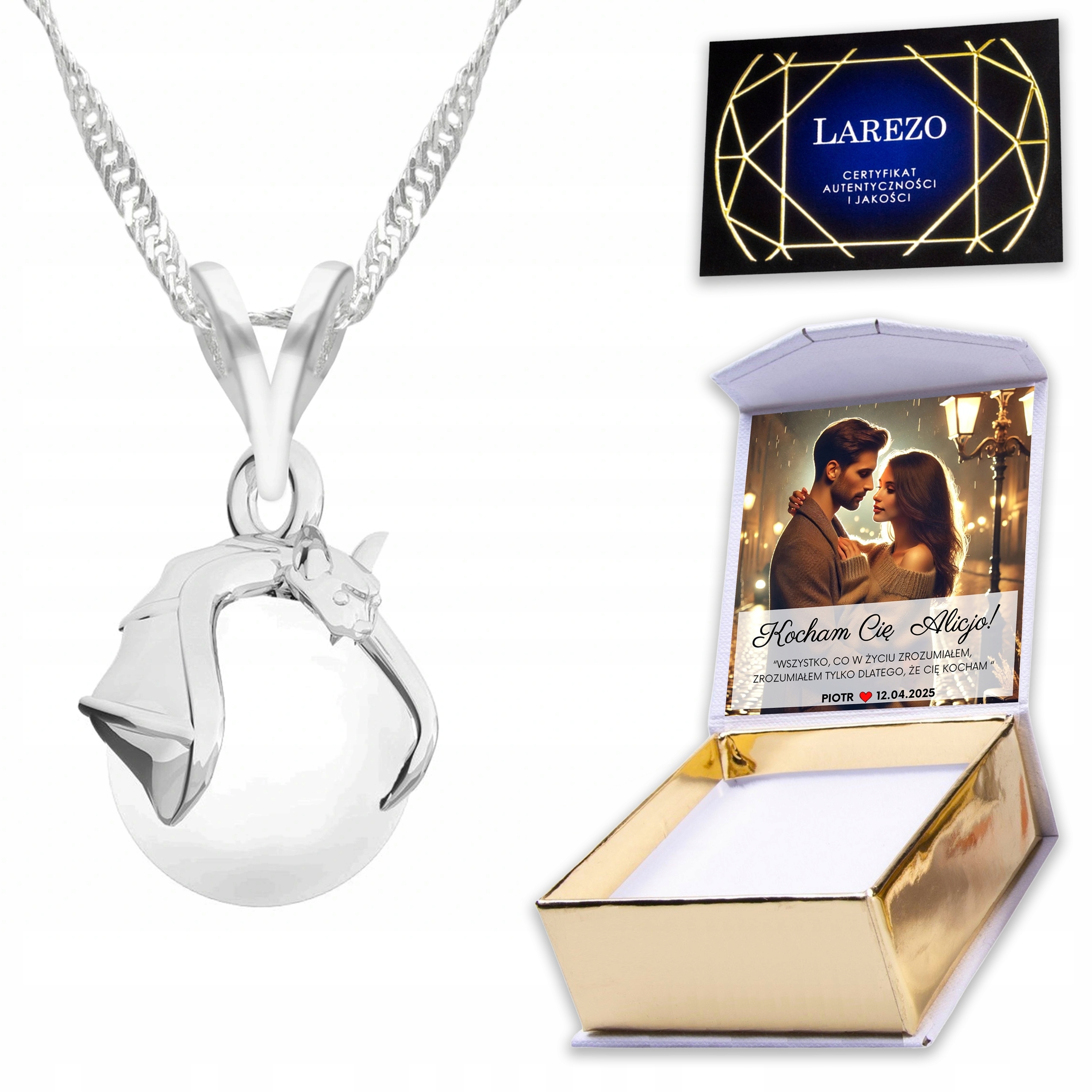 Stříbrný náhrdelník 925 s netopýrem Perla Netopýr Zvíře Perly Potisk