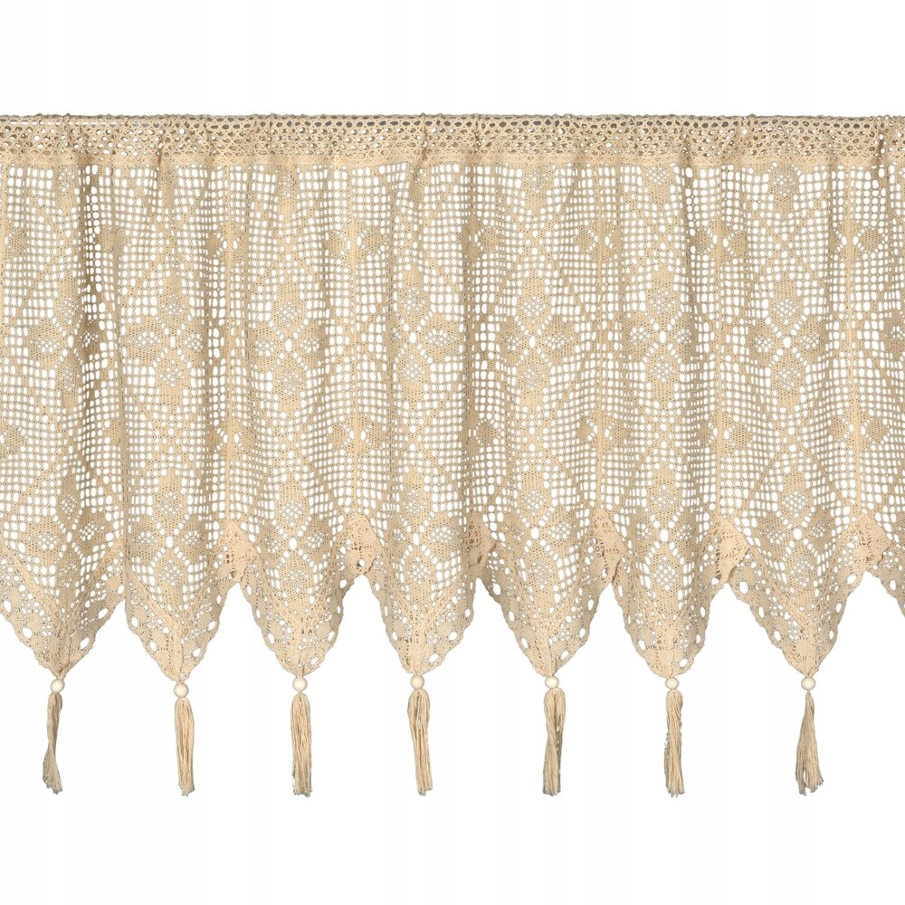 Zazdrostka 60X150 j. beżowa Styl Boho z chwostami tunel