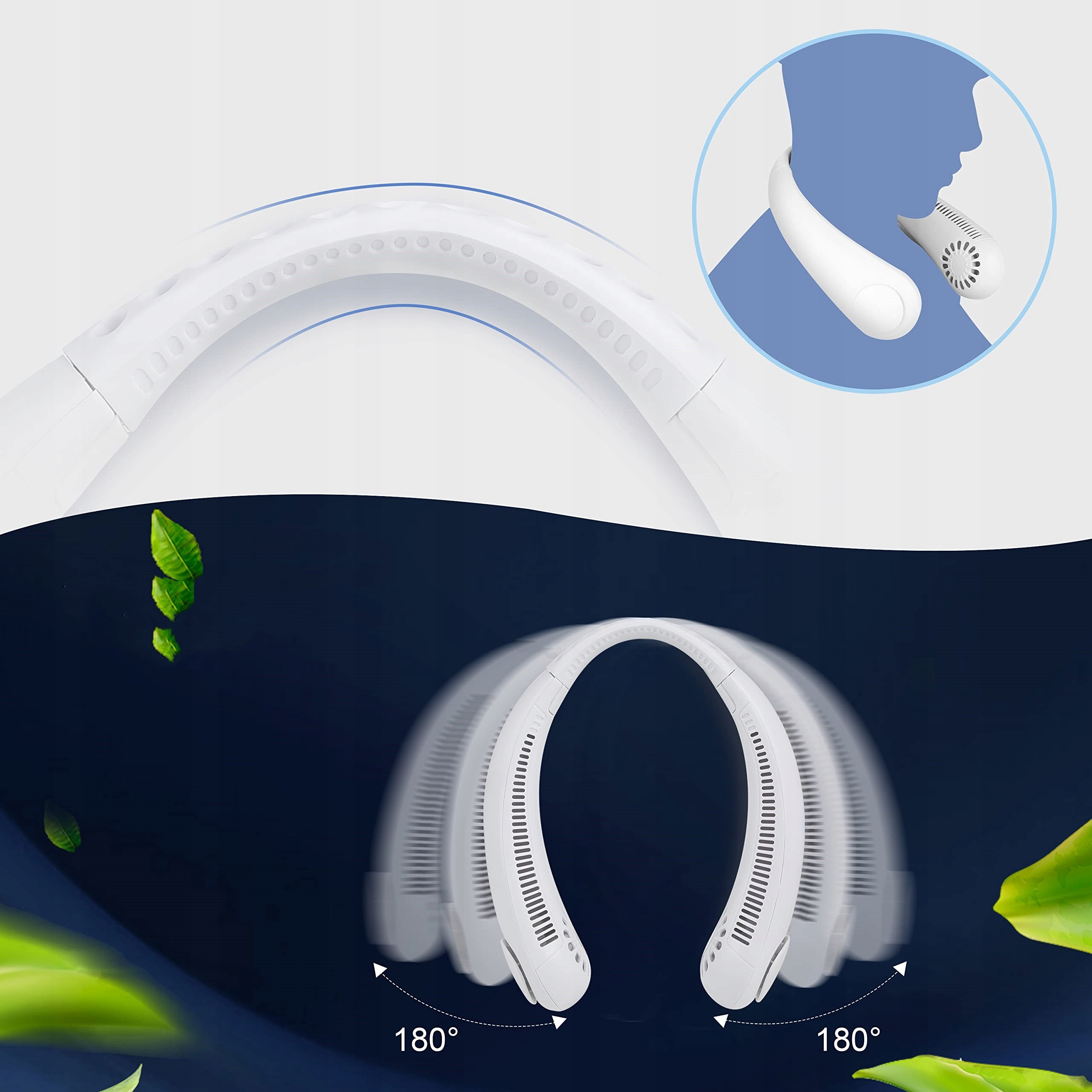 WENTYLATOR WIATRAK NA SZYJĘ PRZENOŚNY KLIMATYZATOR BEZPRZEWODOWY AKUMULATOR Zasilanie akumulatorowe