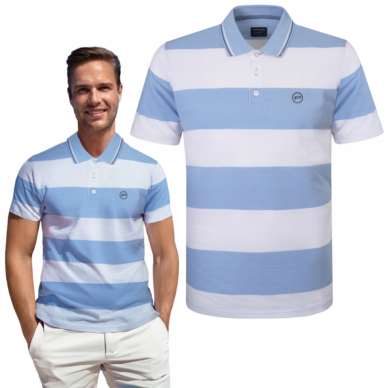 polokošile Pánské Světle Modrá s proužky Bavlněné Acti Elegantní XL Pako Jeans