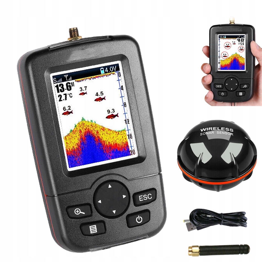 Echosonda Fish Finder Sonar Wykrywacz Ryb Wędkarska Bezprzewodowa Detektor
