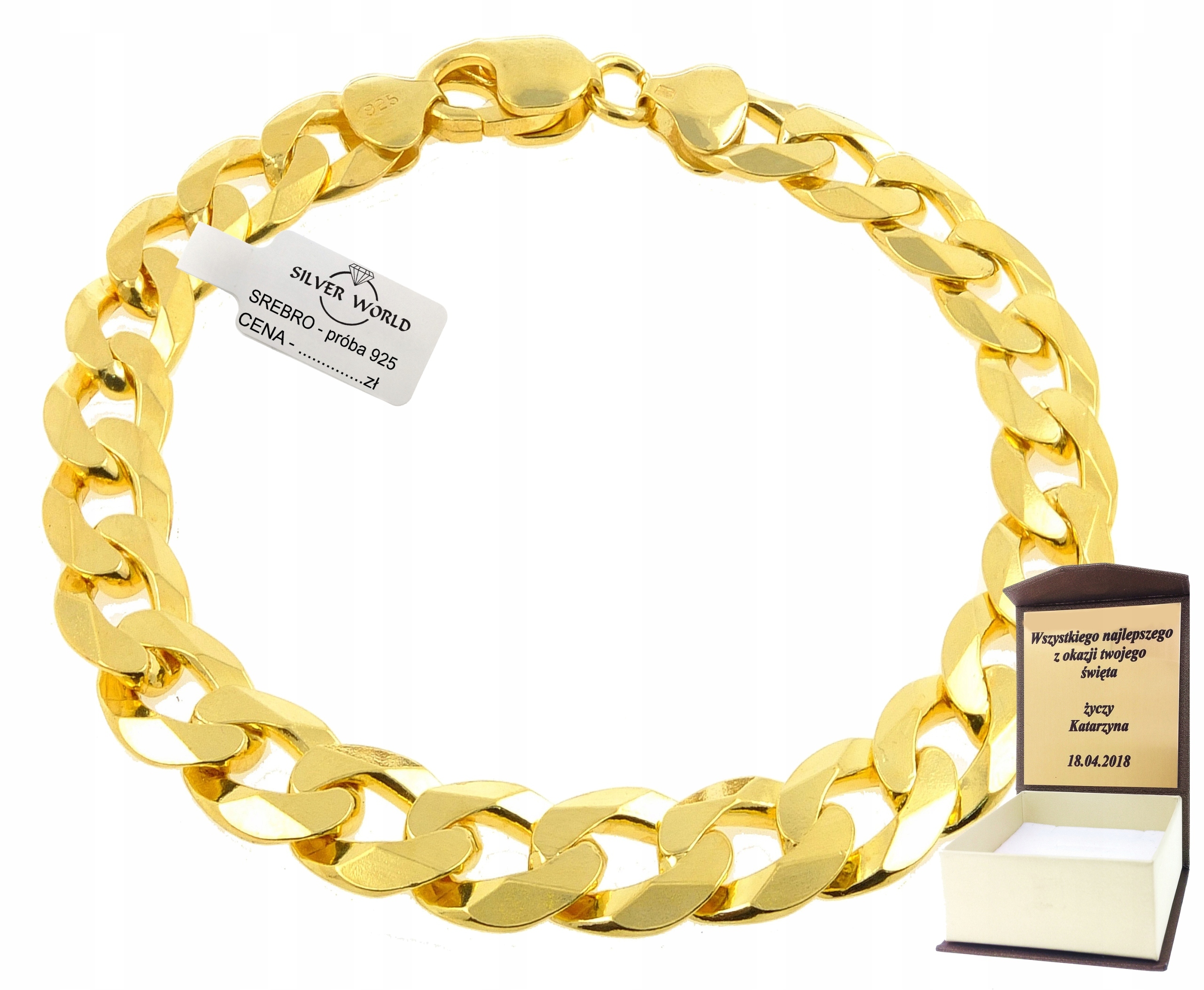 Pánský Náramek Stříbrný 925 Pozlacená 24 Kt Pancíř 11 MM Gravírování Bonus