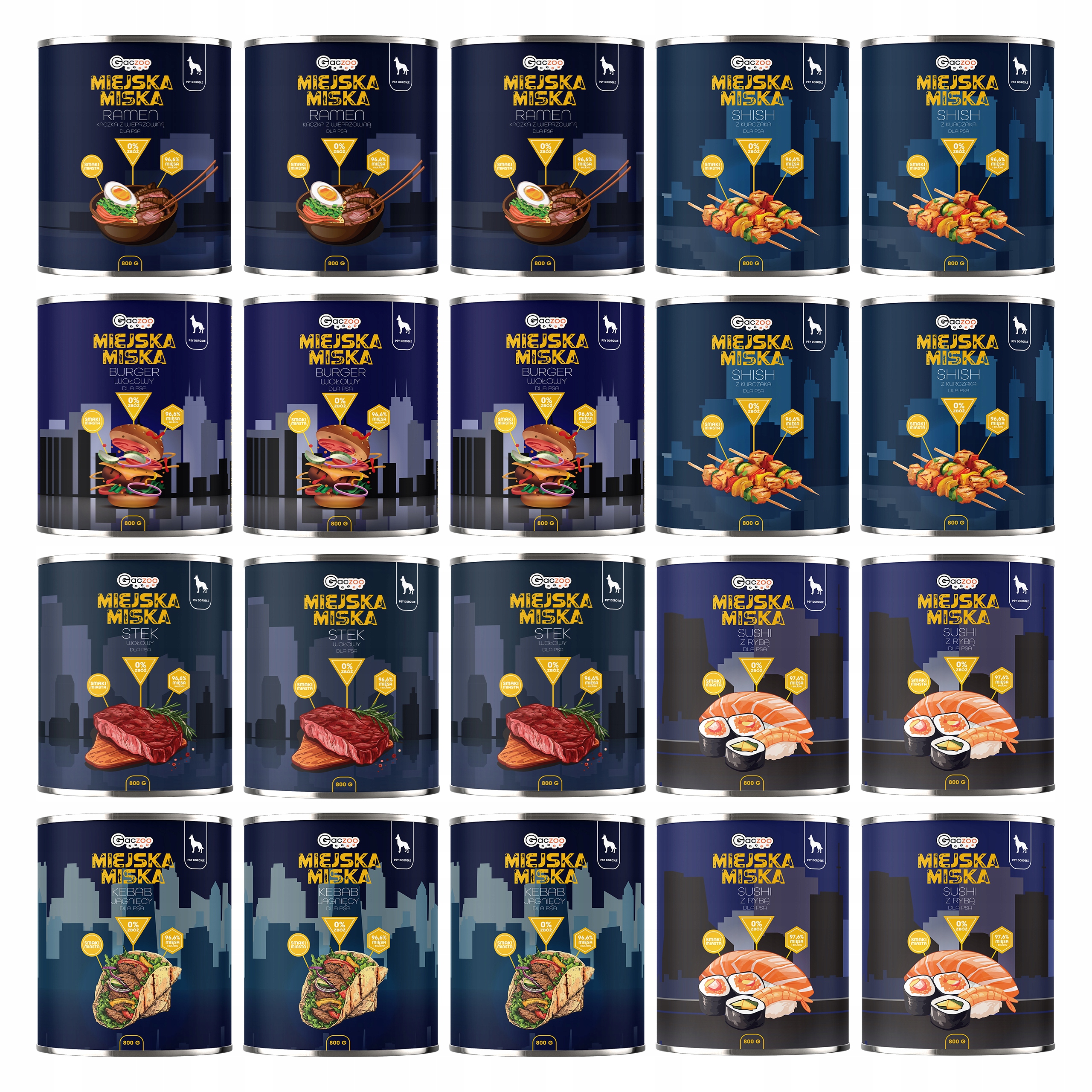 Levně Gaczoo Městská miska bezobilná krmivo mokré pro psa mix chutí 20 x 800 g