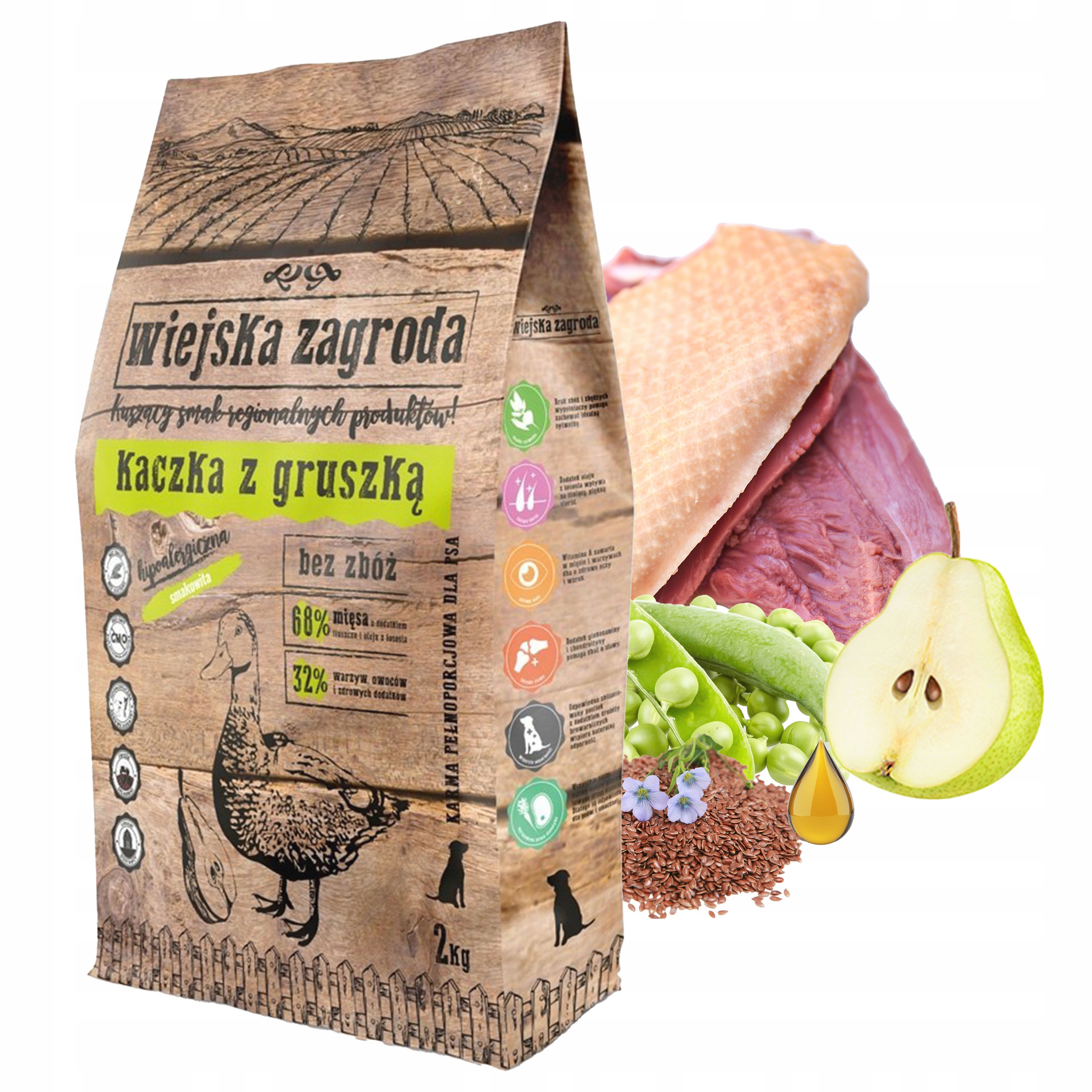 Levně Wiejska Zagroda Krmivo suché pro psa Kachna s Hruškou Střední plemena M 2 kg