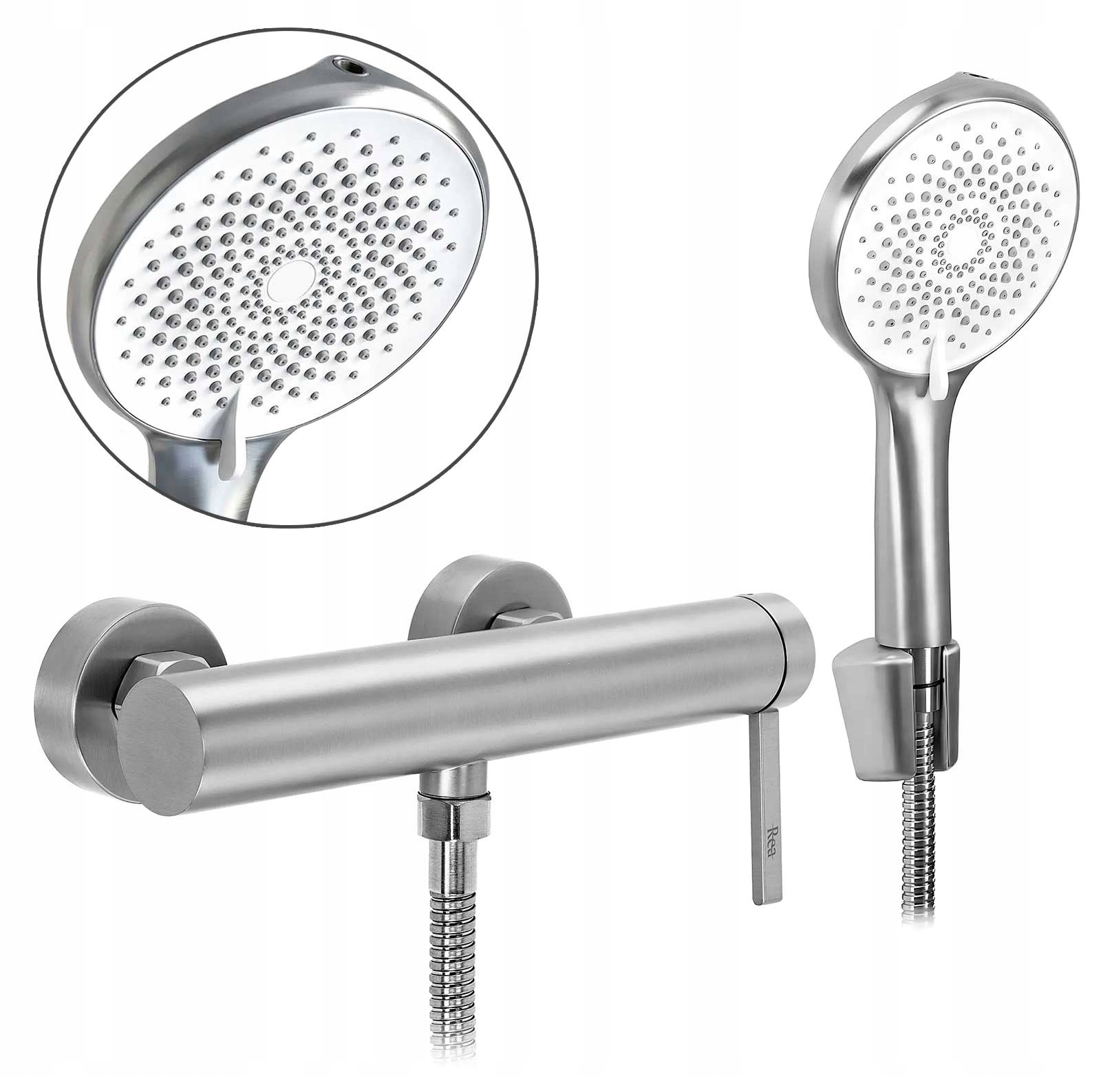Stříbrná sprchová baterie Rivo s kartáčovanou stěnou a vestavěnou bidetovou sprškou