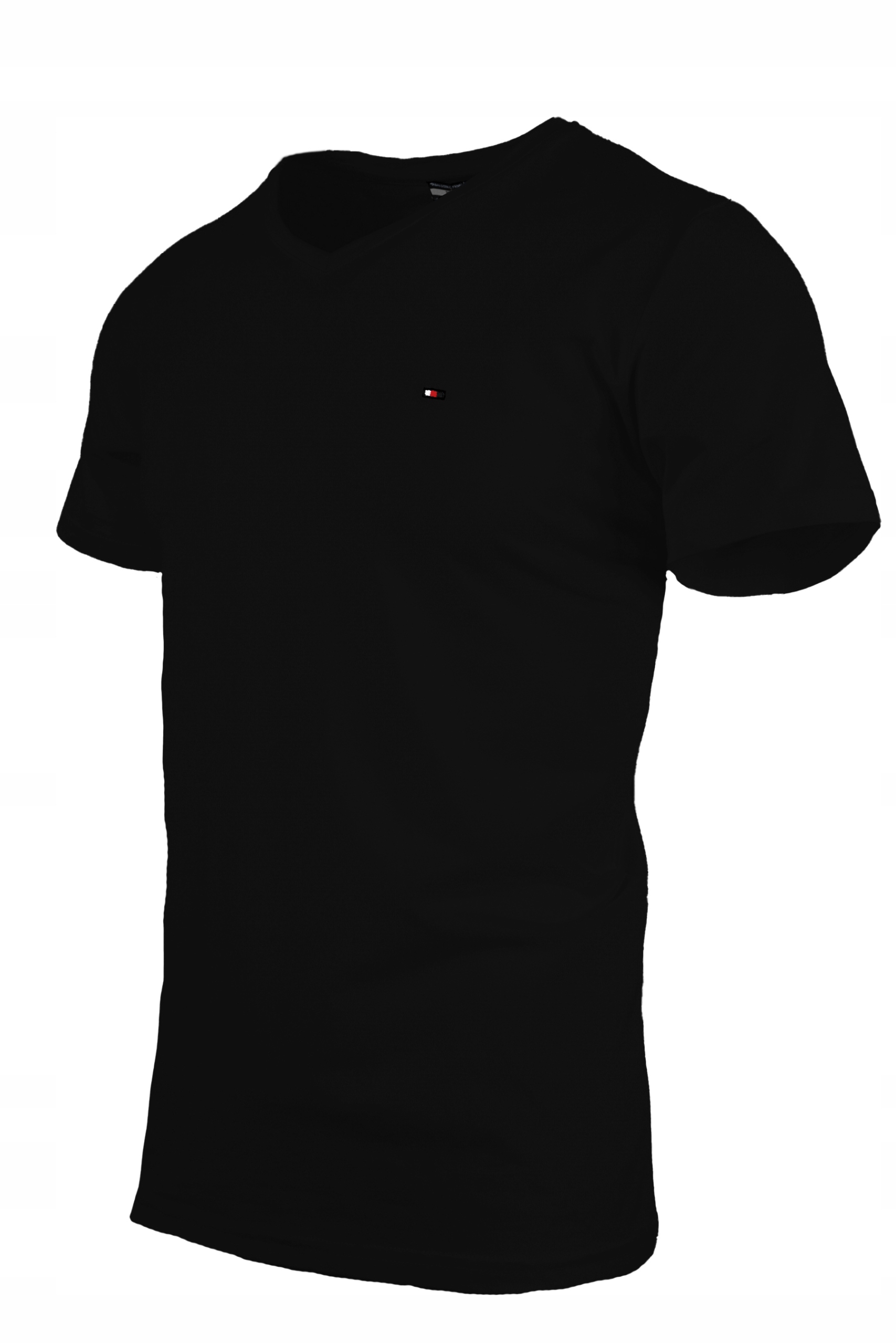 

T-shirt Czarny Bawełna Koszulka W Serek Szpic 2XL