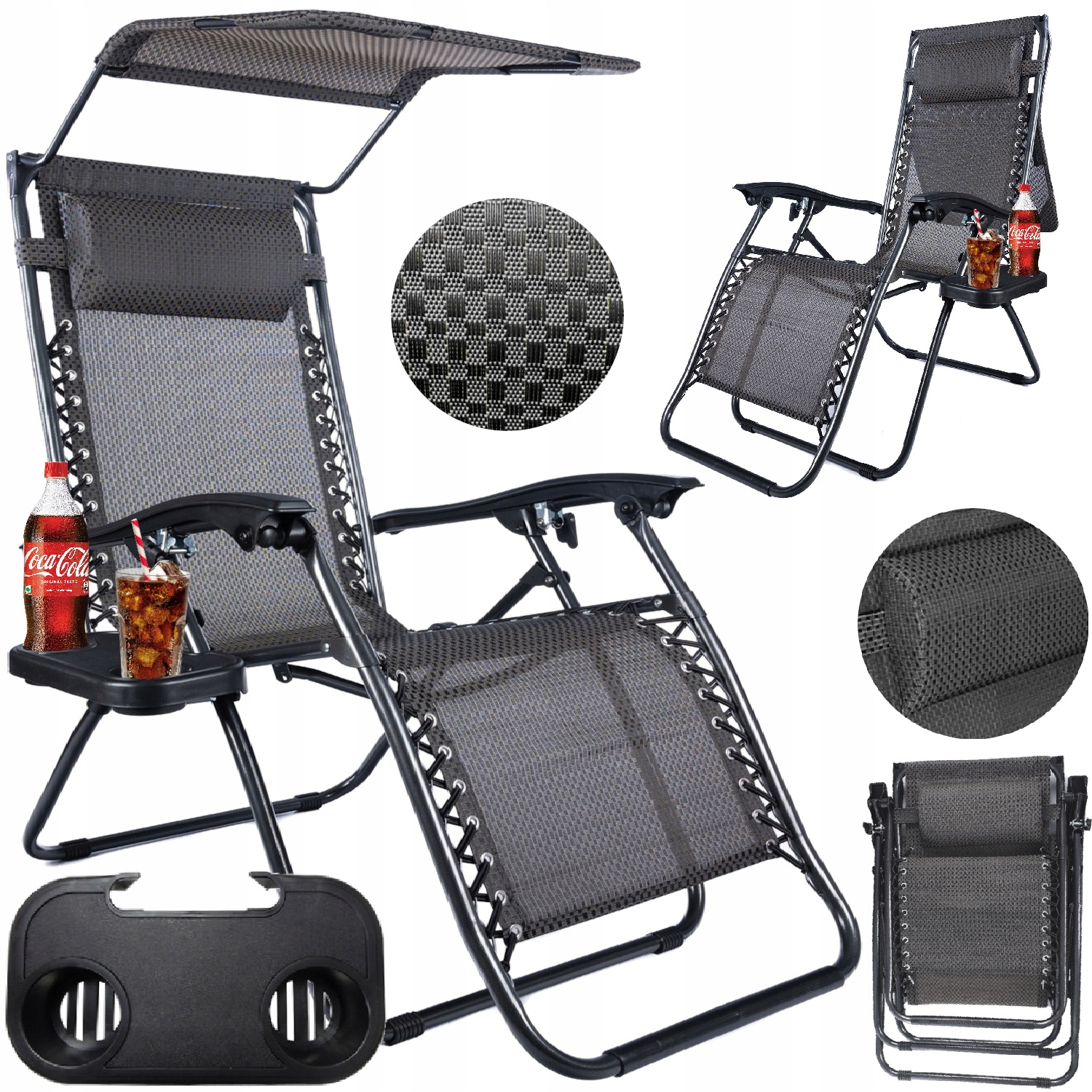 Leżak Ogrodowy składany Premium Z Wypełnieniem i Poduszką plażowy Stolik