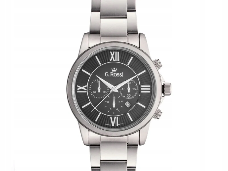 Pánské masivní hodinky s černým ciferníkem, stříbrný náramek, japonský mechanismus