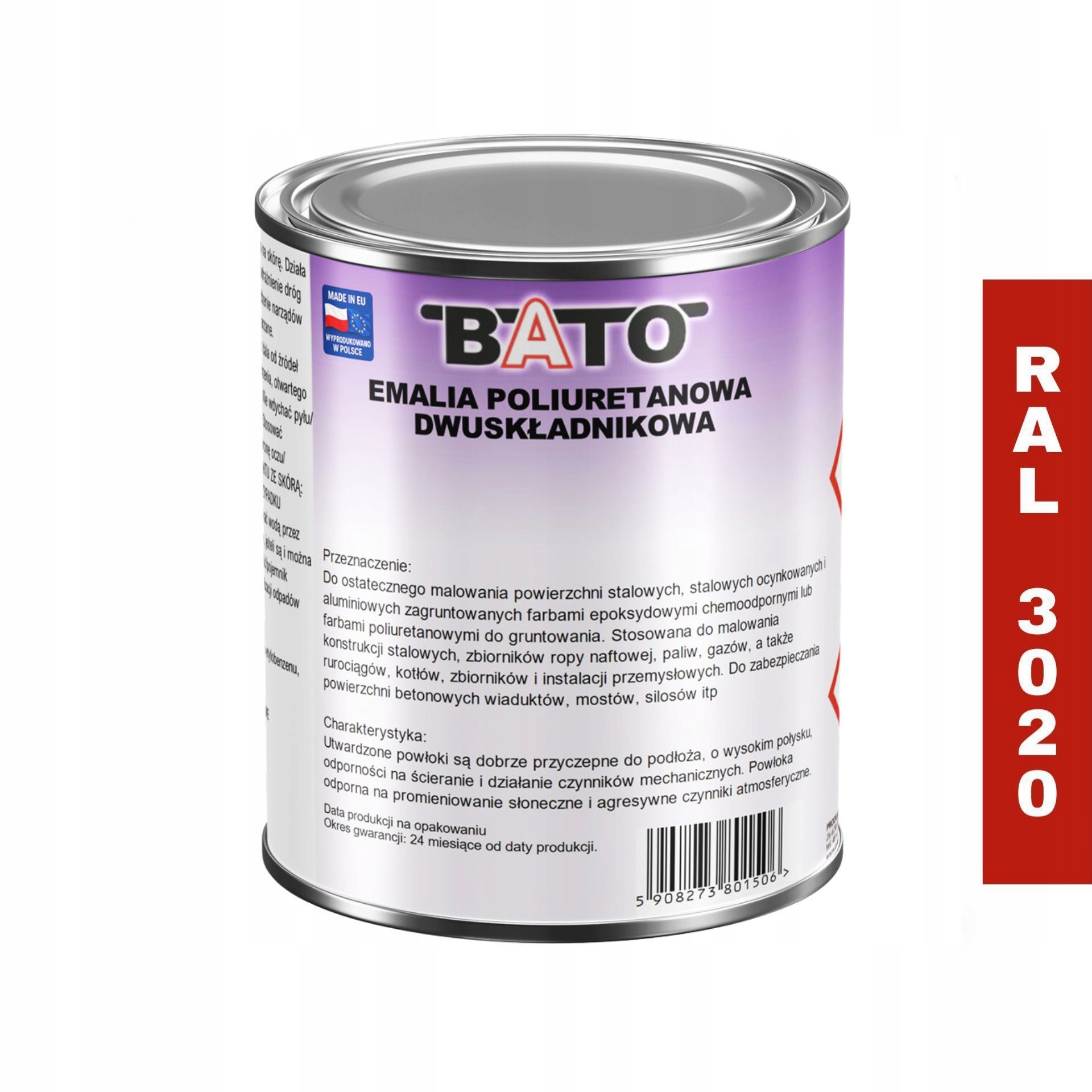 Dvousložková Polyuretanová Smaltovaná Hmota Červená Ral 3020 1 L Bato
