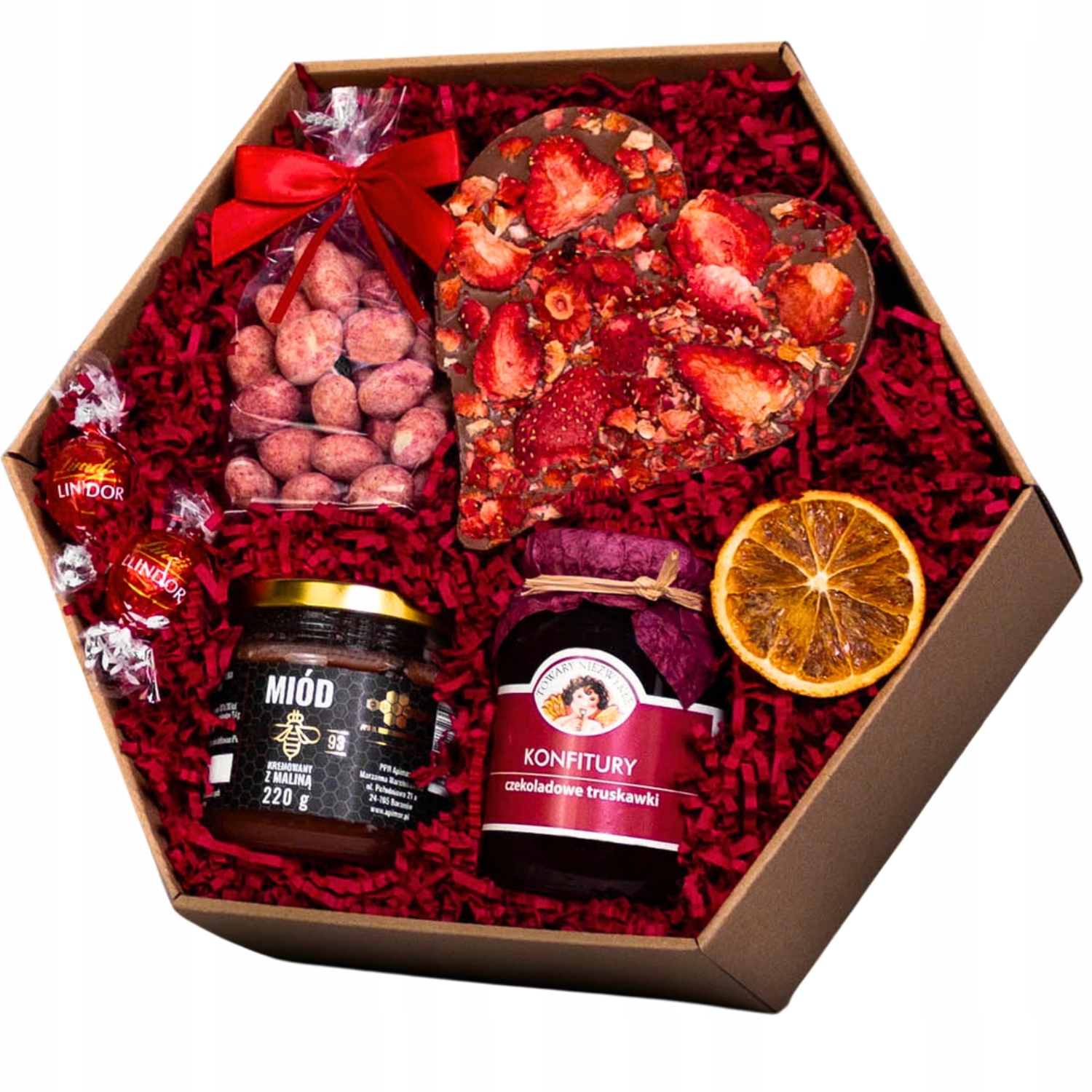 Box prezentowy kosz dla niej gotowy Dzień Kobiet z czekoladą