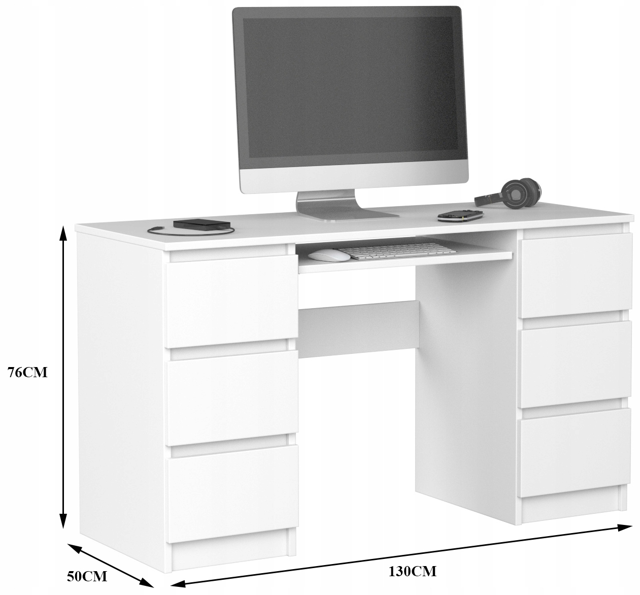 BIURKO KOMPUTEROWE 130CM 6 SZUFLAD STOLIK BIAŁY Kod producenta B/130/6S/BA