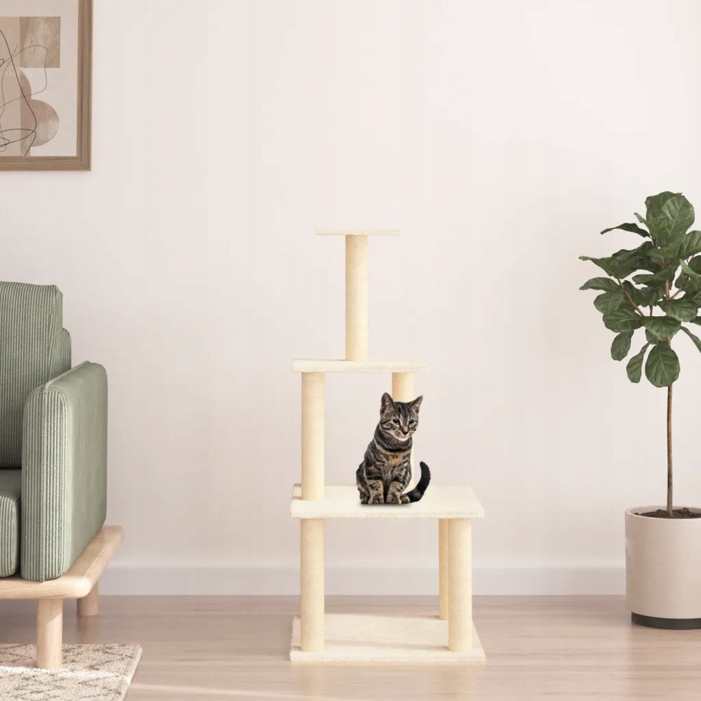 Levně Škrabadlo pro kočky se sisalovými sloupky krémové 111 cm