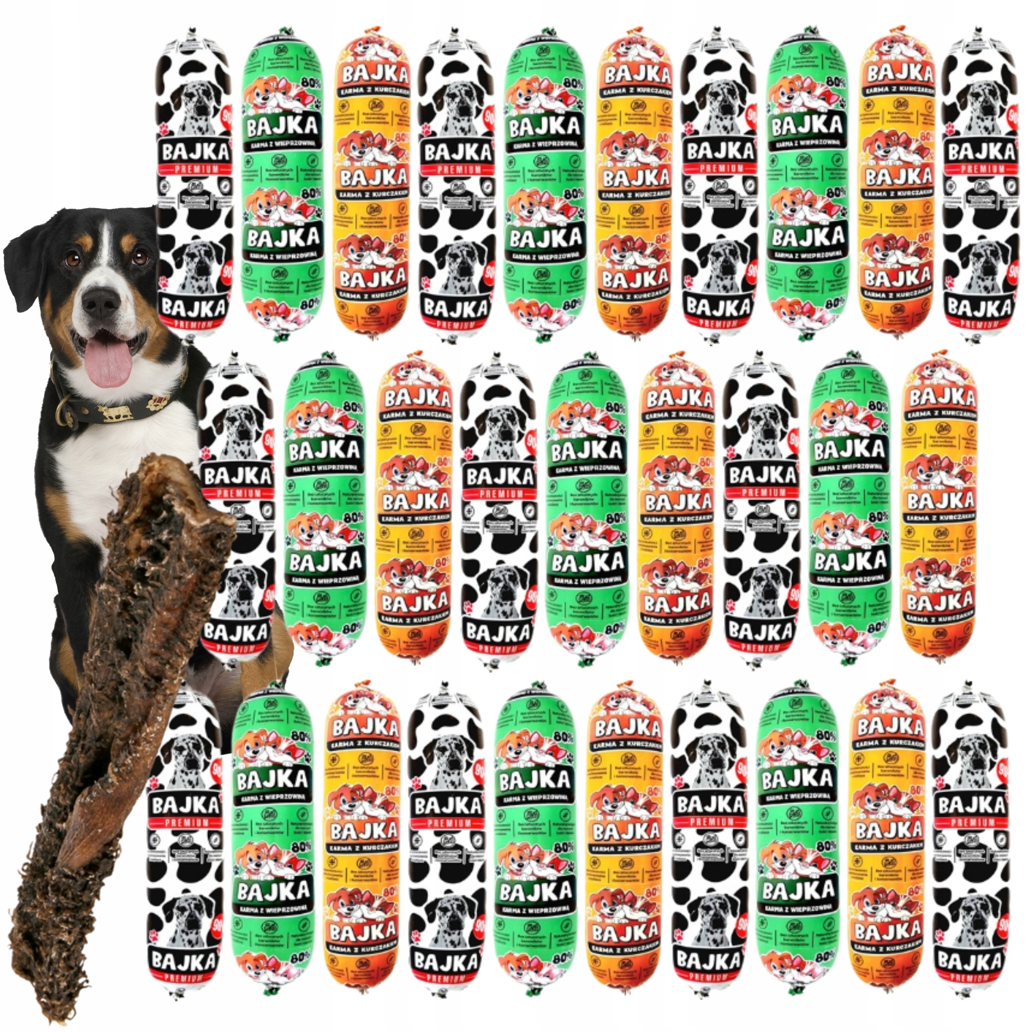 Karma dla psa mokra baton Bajka 80% i 90% mięsa mix smaków 1kg 29 sztuk