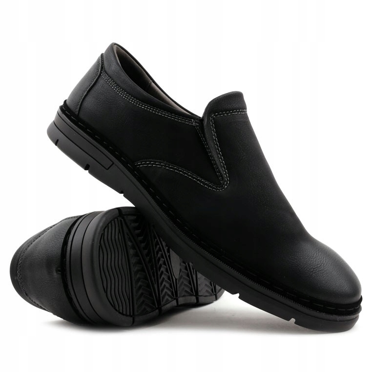 

Czarne Buty Męskie Wizytowe Półbuty Wsuwane