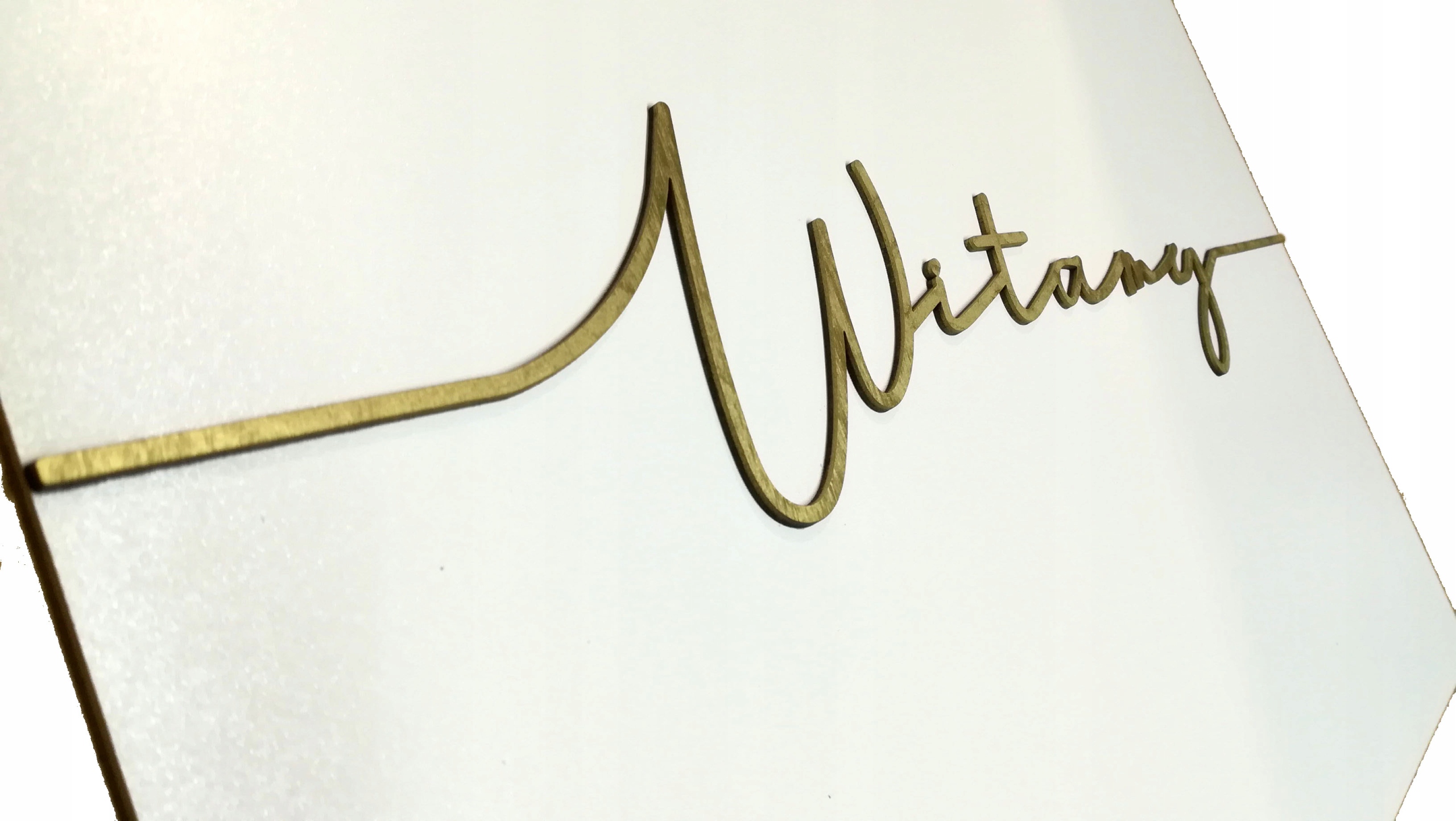 Rustykalna Tablica Powitalna 3D BIAŁA złoty napis