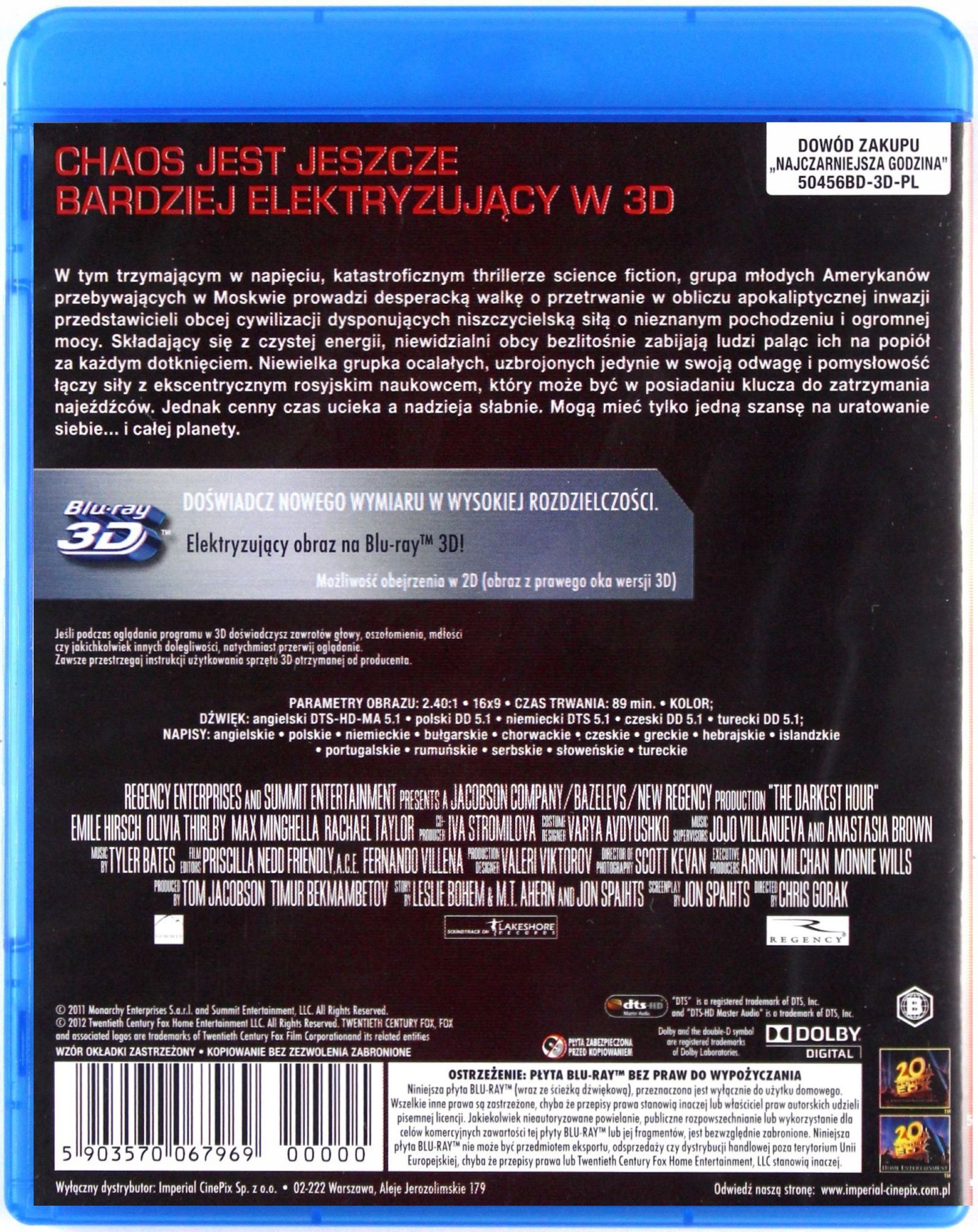 NAJCZARNIEJSZA GODZINA 3D (BLU-RAY 3D) Stan opakowania oryginalne