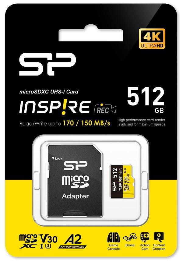 Silicon Power Memory card microSDXC Inspire 512GB UHS-IU3 A2 V30 4K Tlc