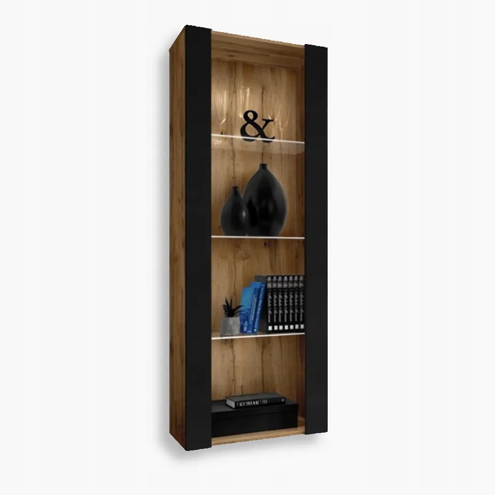 komodee Tivoli Stojaca vitrína Dub Wotan-Čierna Sklenené police