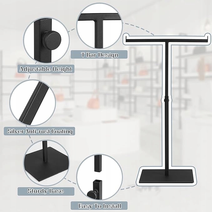 POLMART STOJAK EKSPOZYTOR NA TOREBKI ŁAŃCUSZKI CZARNY MATOWY REGULOWANY Typ stojak