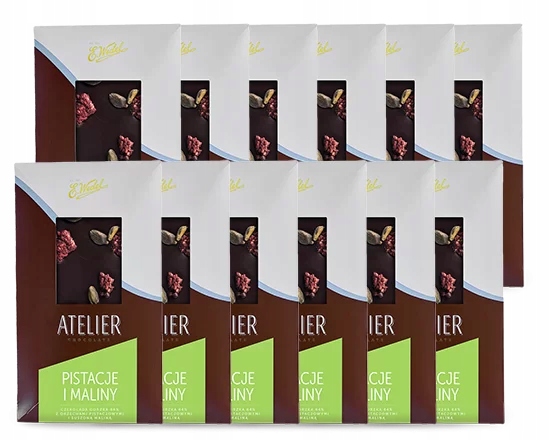 12 x Czekolada Atelier Gorzka z pistacjami i malinami 85 g E.Wedel