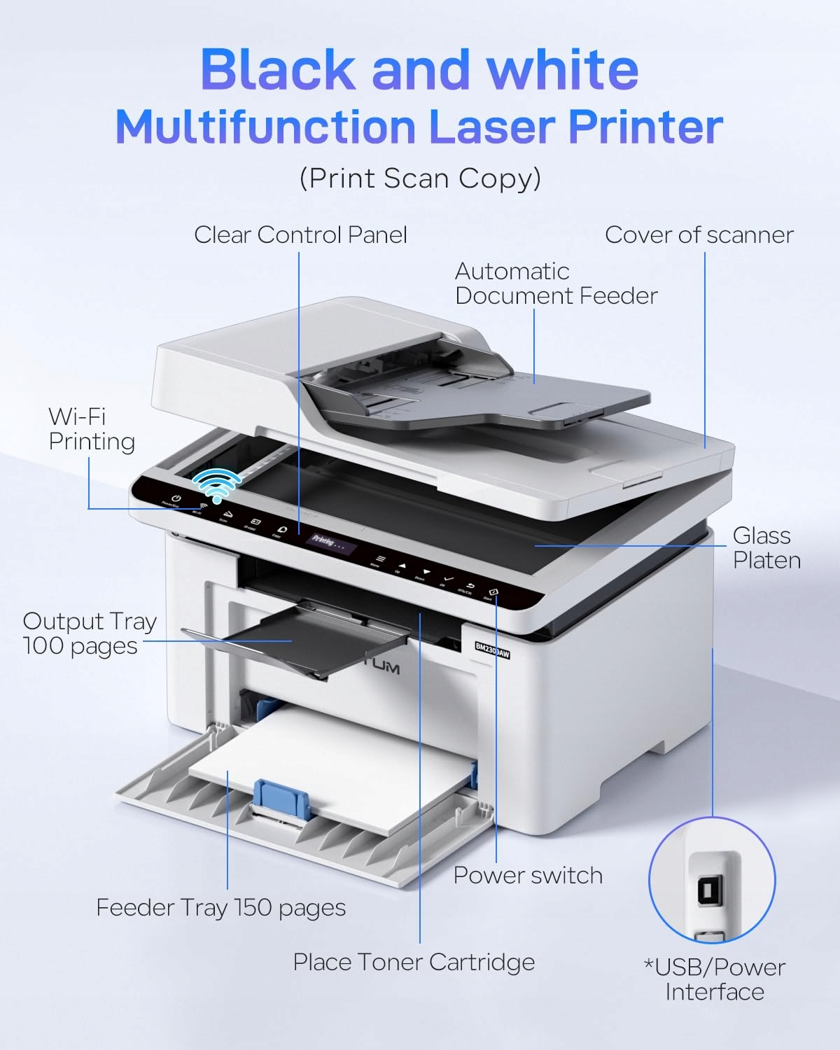 PANTUM BM2300AW BM2309AW Laserowe Urządzenie Wielofunkcyjne A4 WiFi USB — miniatura 5