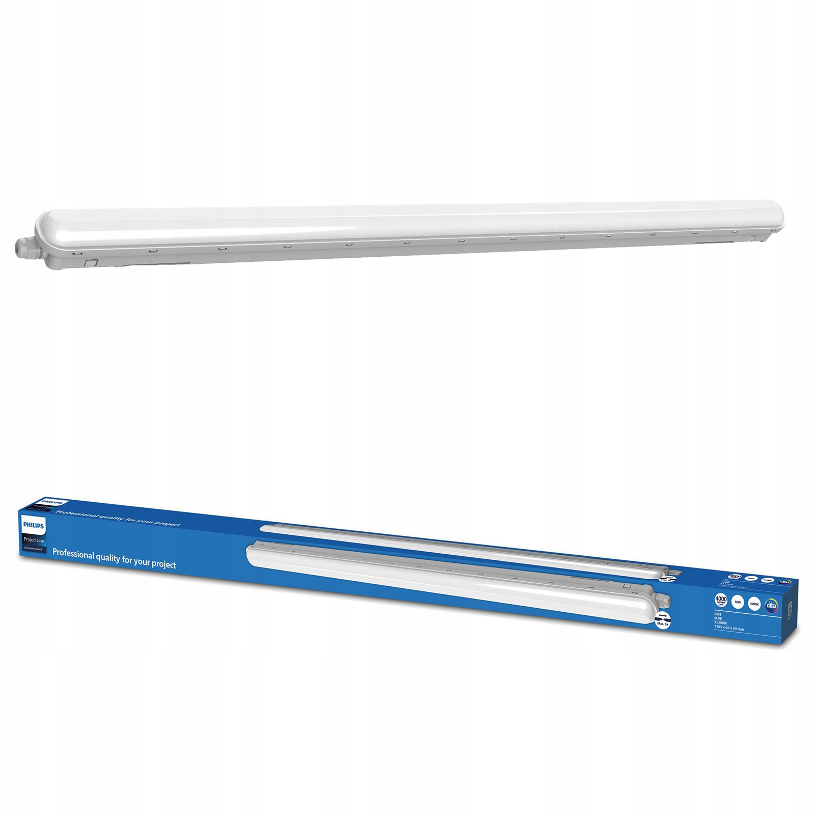 Hermetická Led lampa 36W 4000lm 4000K IP65 IK08 Bílá 120cm Projetl