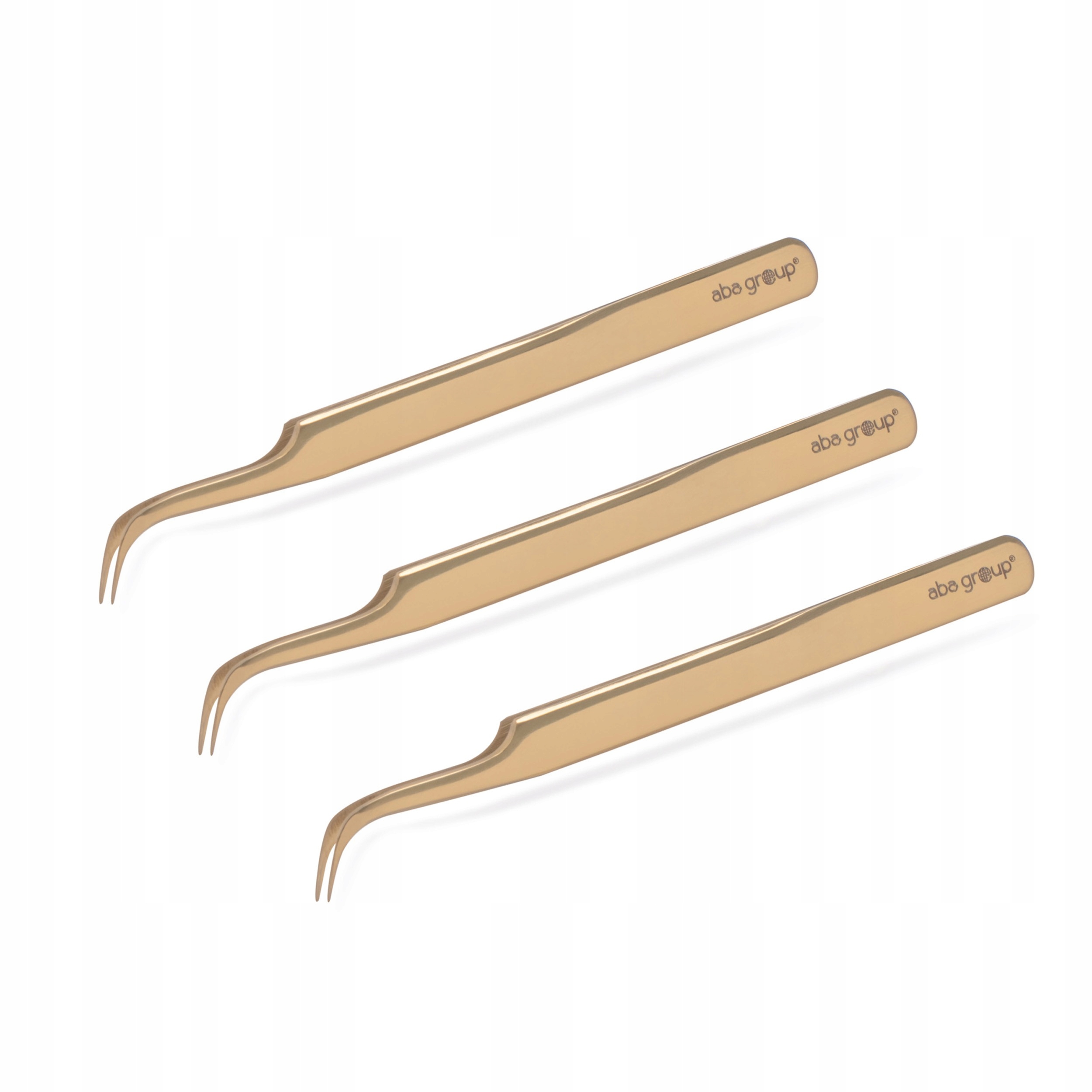 Pinzeta na řasy bodová zakřivená zlatá S-173-B Sada 3 ks Aba Group