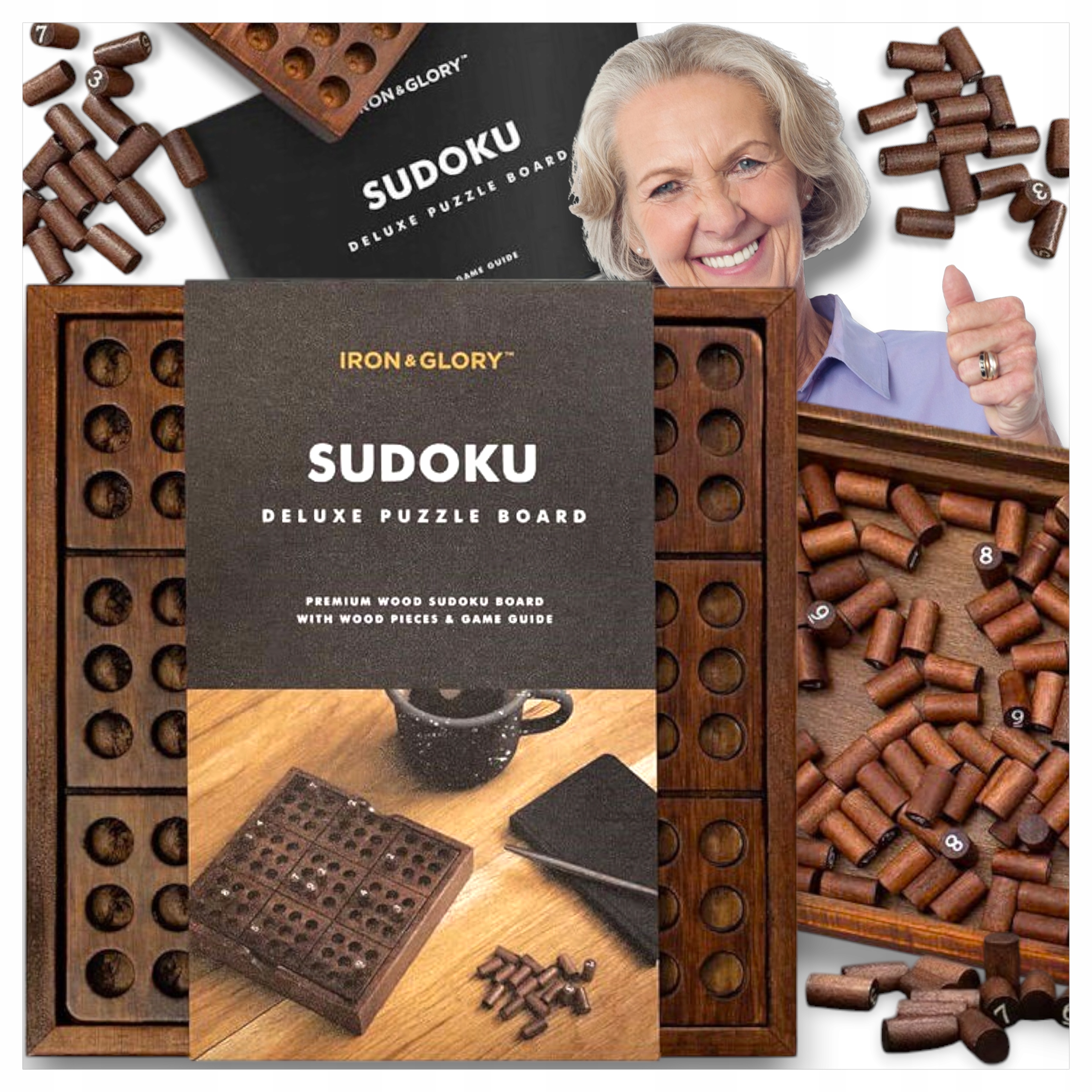 Gra Sudoku Deluxe Drewniana Logiczna Planszowa Liczbowa 81 kołków 14 cm