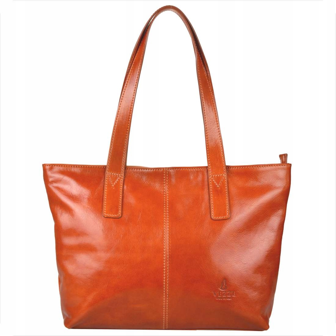 Kožená kabelka shopper XL červená hnědá Vezze Maxi