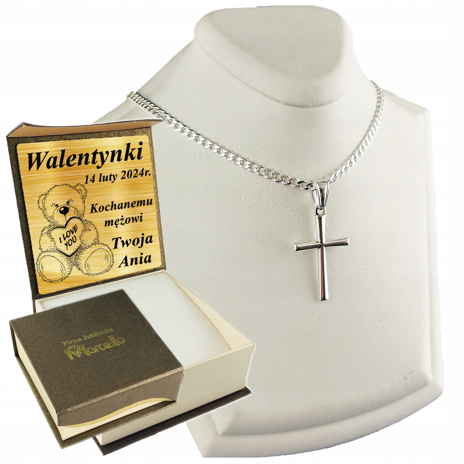 Łańcuszek Męski Srebrny Pancerka Krzyżyk 925 Dla Mężczyzny Grawer GRATIS