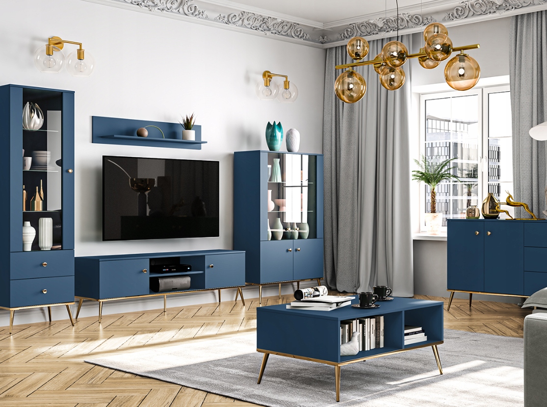 Meblościanka Zestaw Mebli Do Salonu 1 Błękit Ciemny MARIANA ML