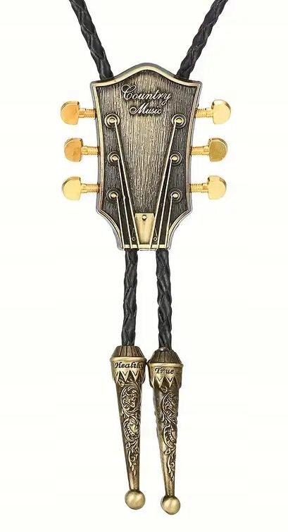 Gryf kytara hnědá kravata bolo western pletenina přírodní kůže