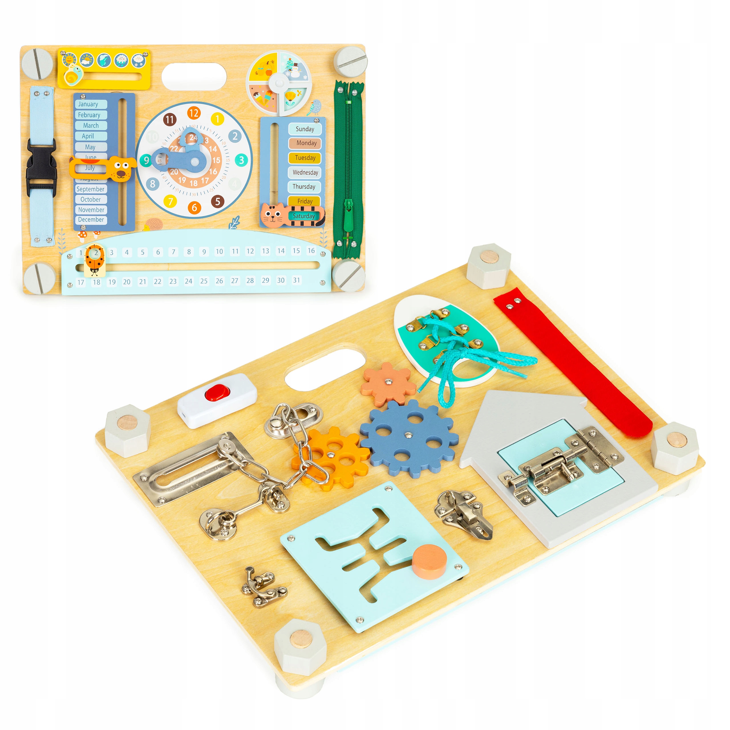 TABLICA DLA DZIECKA EDUKACYJNA DWUSTRONNA DREWNIANA SENSORYCZNA NAUKA ZABAW EAN (GTIN) 5908908990209