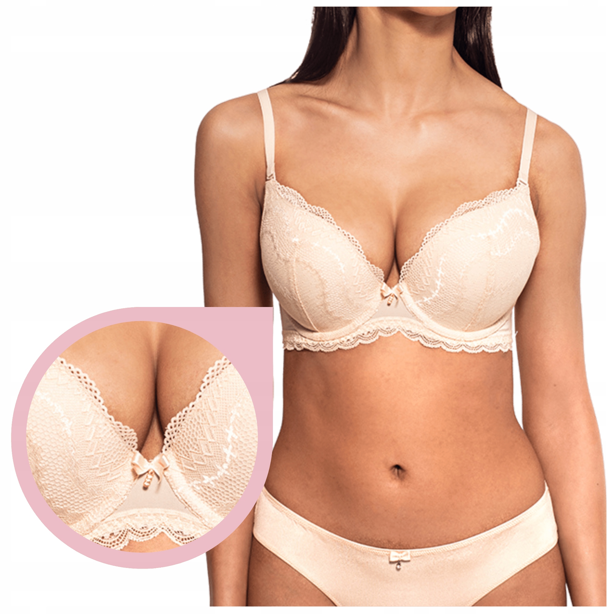 Krajková podprsenka push-up zvětšovací béžová Agio DB-9222 65D