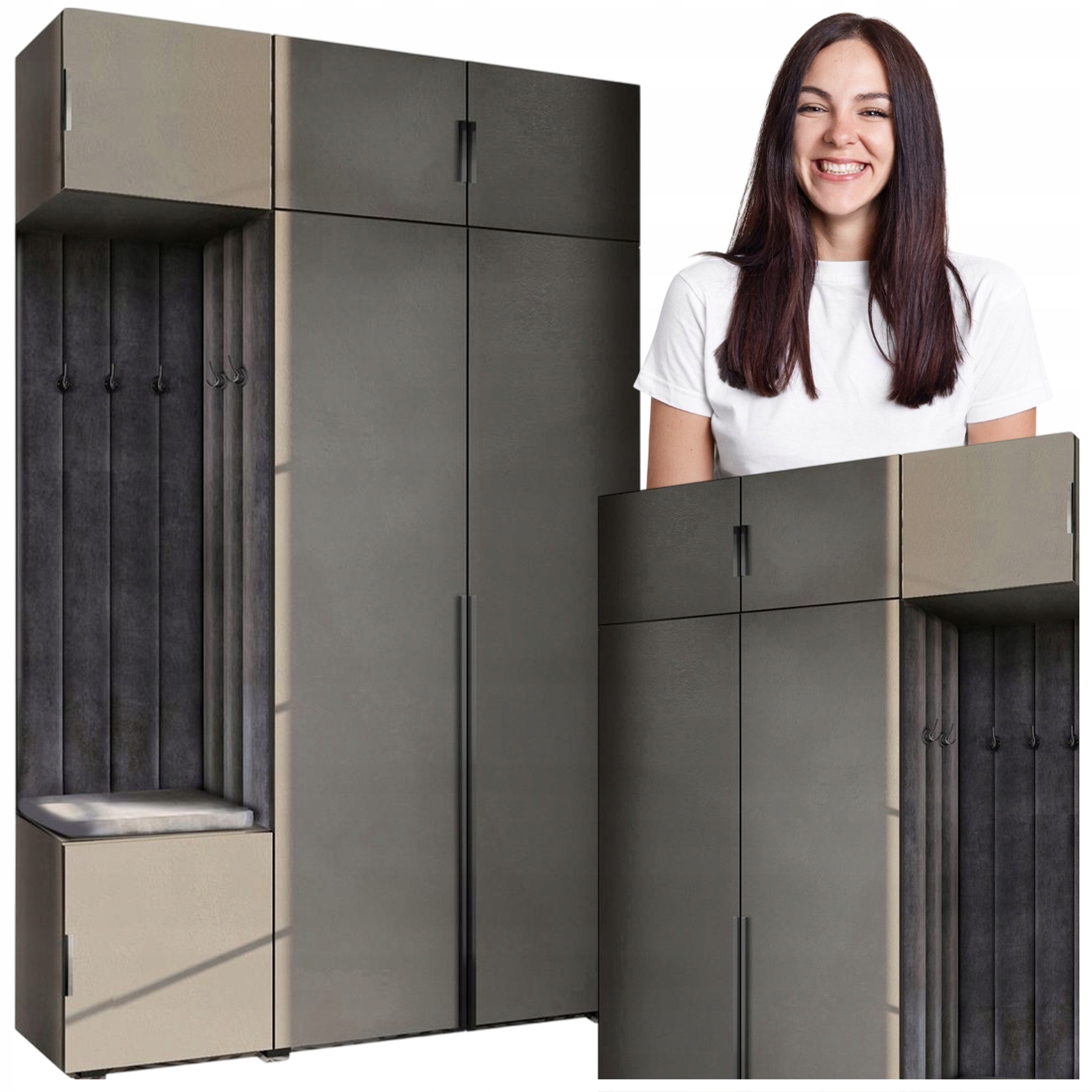 Šatní Skříň Do Předsíně S Sedákem A Závěsnou Skříňkou, Šedá, Árie
