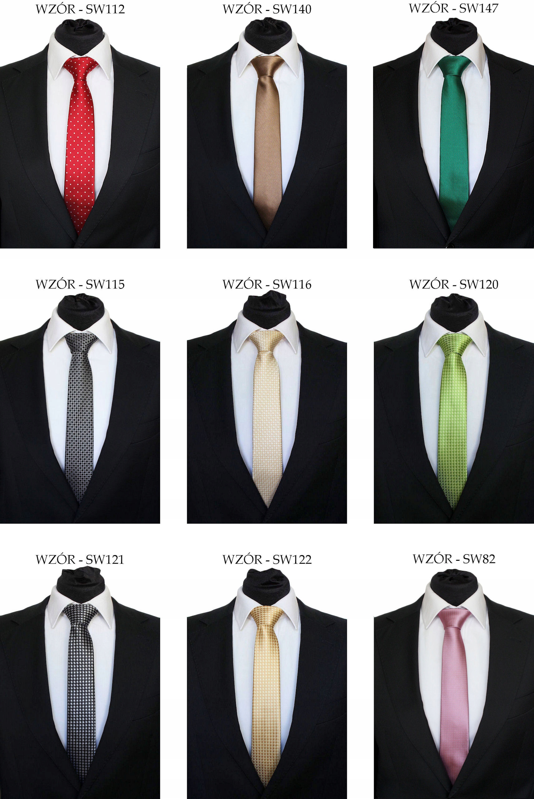 WĄSKI KRAWAT ŚLEDŹ 6cm - DUŻO WZORÓW W PASY KROPKI Cechy dodatkowe wąski