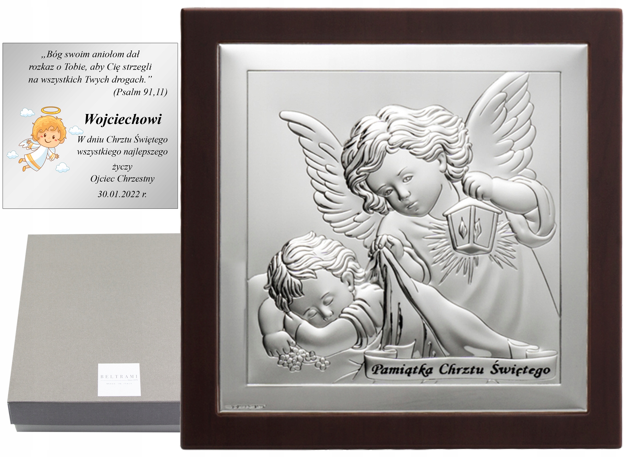 Stříbrný Obrázek s gravírováním Suvenýr Křtu Svatého