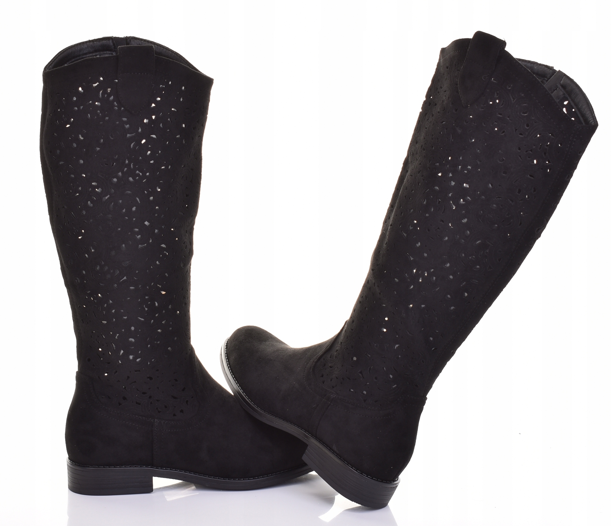 Dámské Semišové Ažurové Kozačky Na Podpatku Před Kolenem, Elegantní, Módní