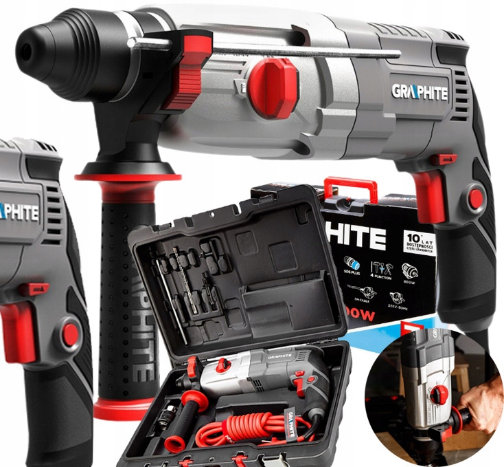 MŁOTOWIERTARKA WIERTARKA MŁOT UDAROWY SDS+ 800W WALIZKA GRAPHITE