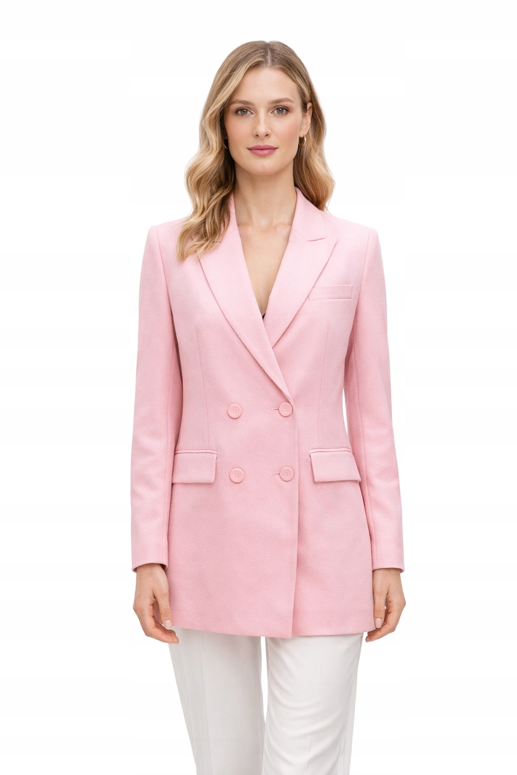 Růžový Dvouřadý Sako S Kapsami 1I4A