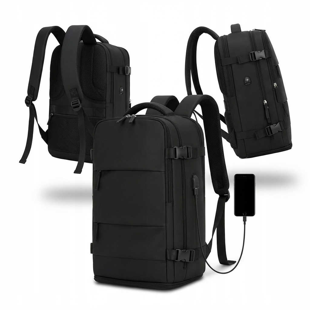 Plecak Jak Walizka 40x25x20 czarny bagaż podręczny samolotowy otwierany 180