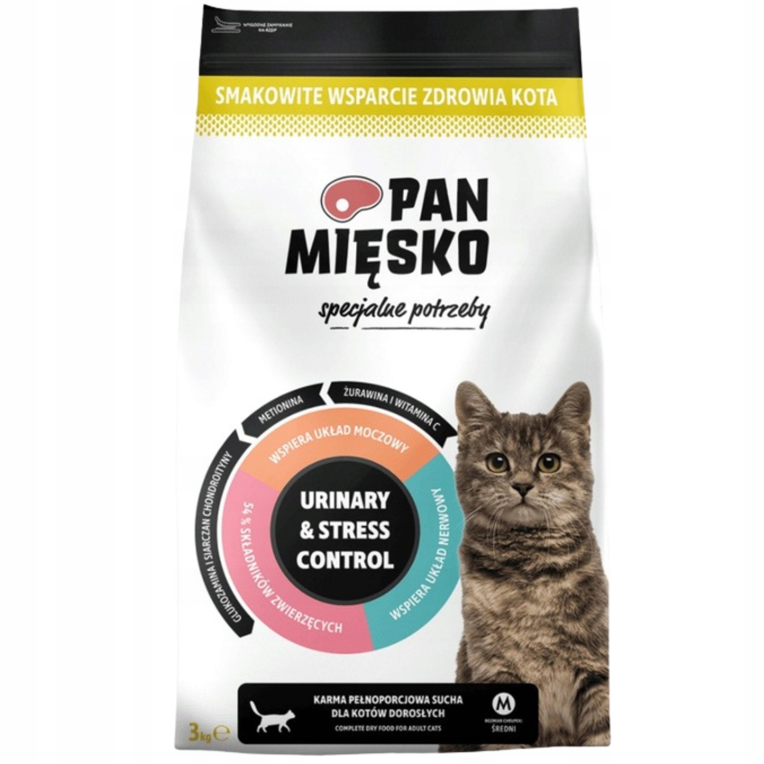 Levně Suché Krmivo Pro Kočky Pan Miesko Urinary & Stress Control 3 kg Krůta Hovězí Maso