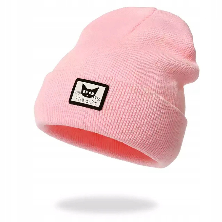 

Czapka damska różowa beanie z napisem kot kotek