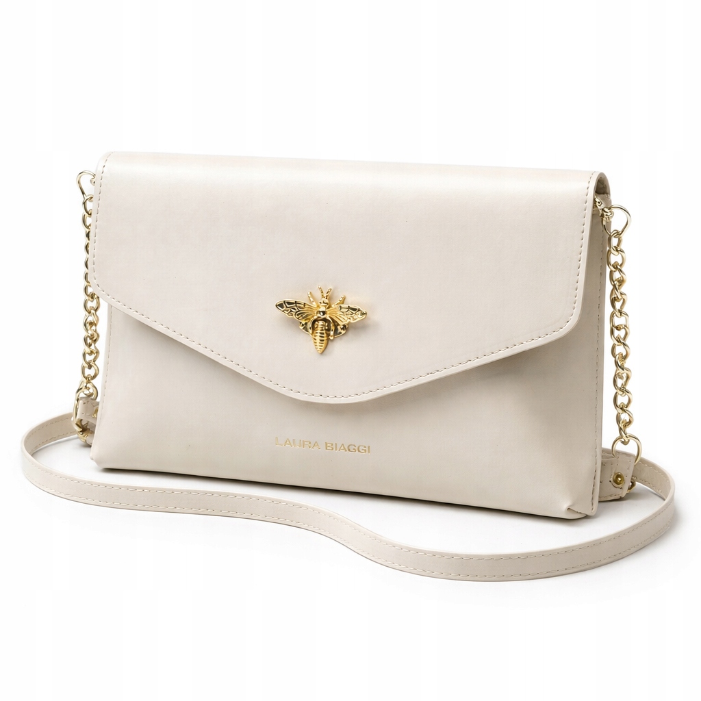 Laura Biaggi Elegantní Psaníčko Vizitková Kůže Béžová Matná Včela