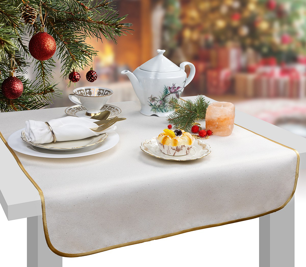 bieżnik na stół złoty kremowy plamoodporny z lamówką 60X90