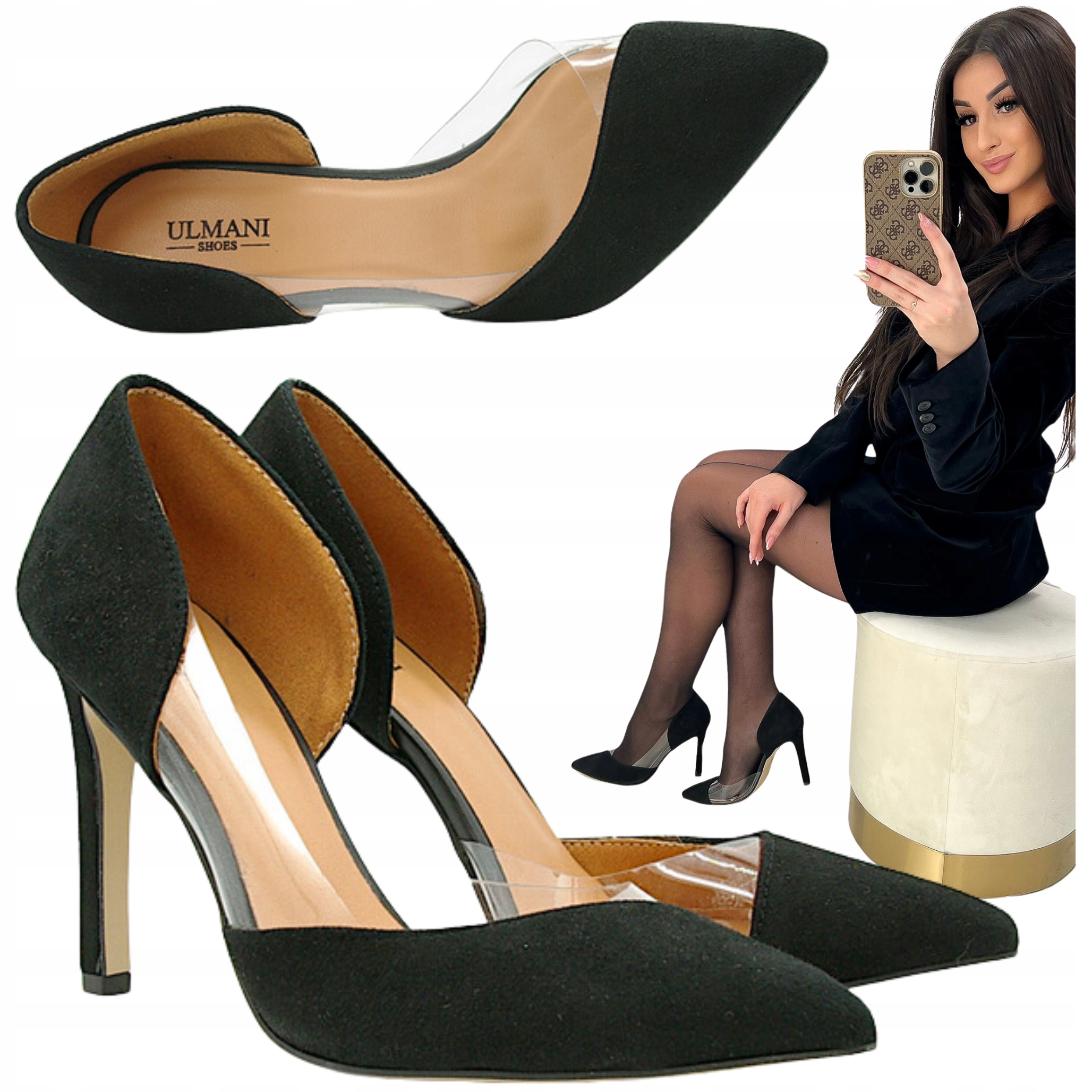 Dámské černé lodičky Ulmani Pohodlné 38 Elegantní boty 17920 Semišové