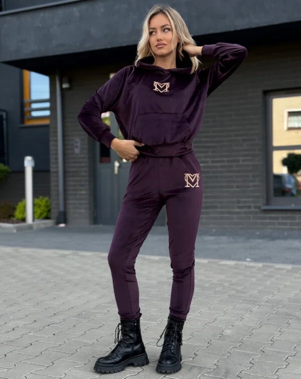 Tepláková Souprava Marina Velurová Teplákovka Mikina kalhoty Výšivka Švestka L