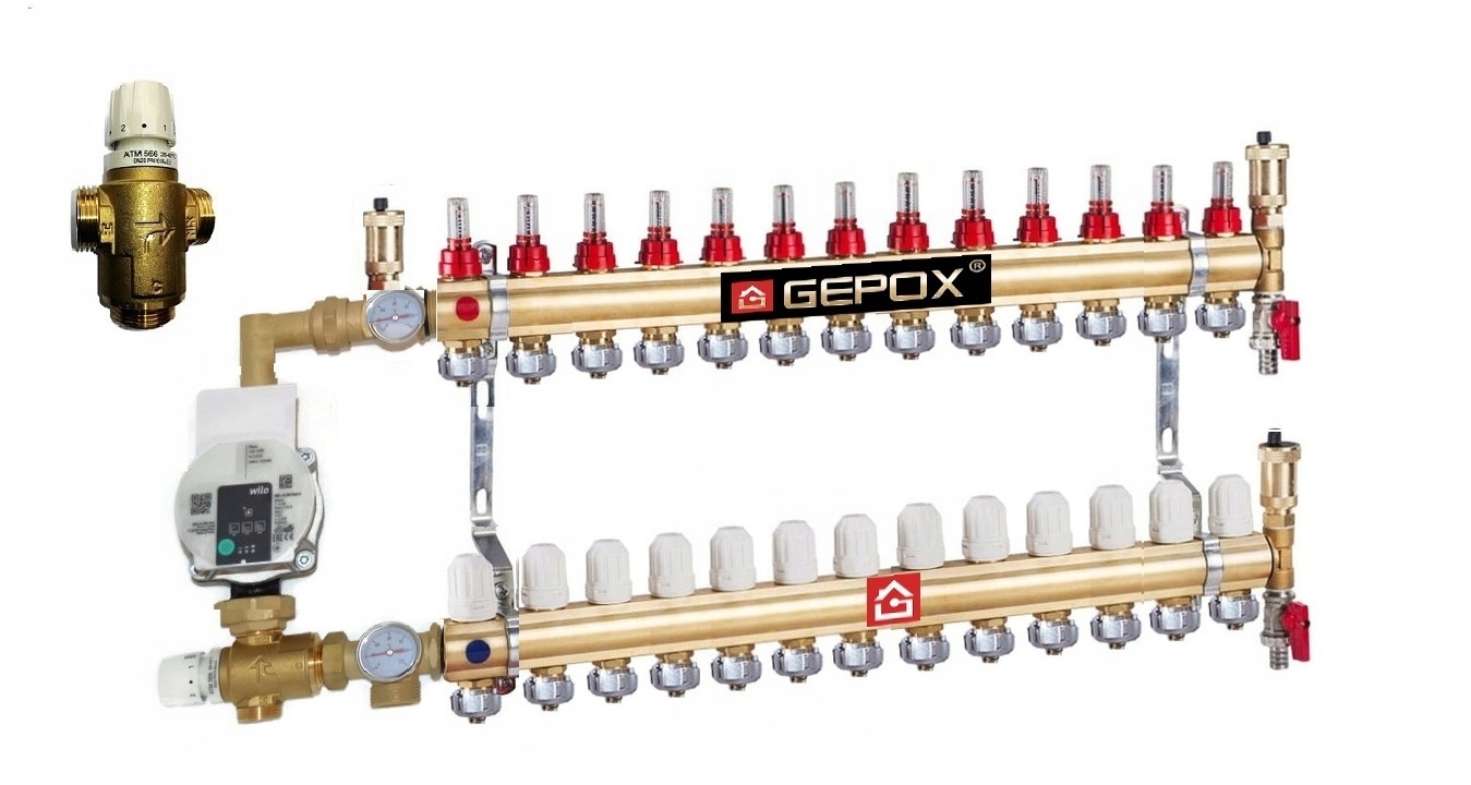 Rozdělovač 13 s čerpací skupinou Wilo pro podlahové krytiny